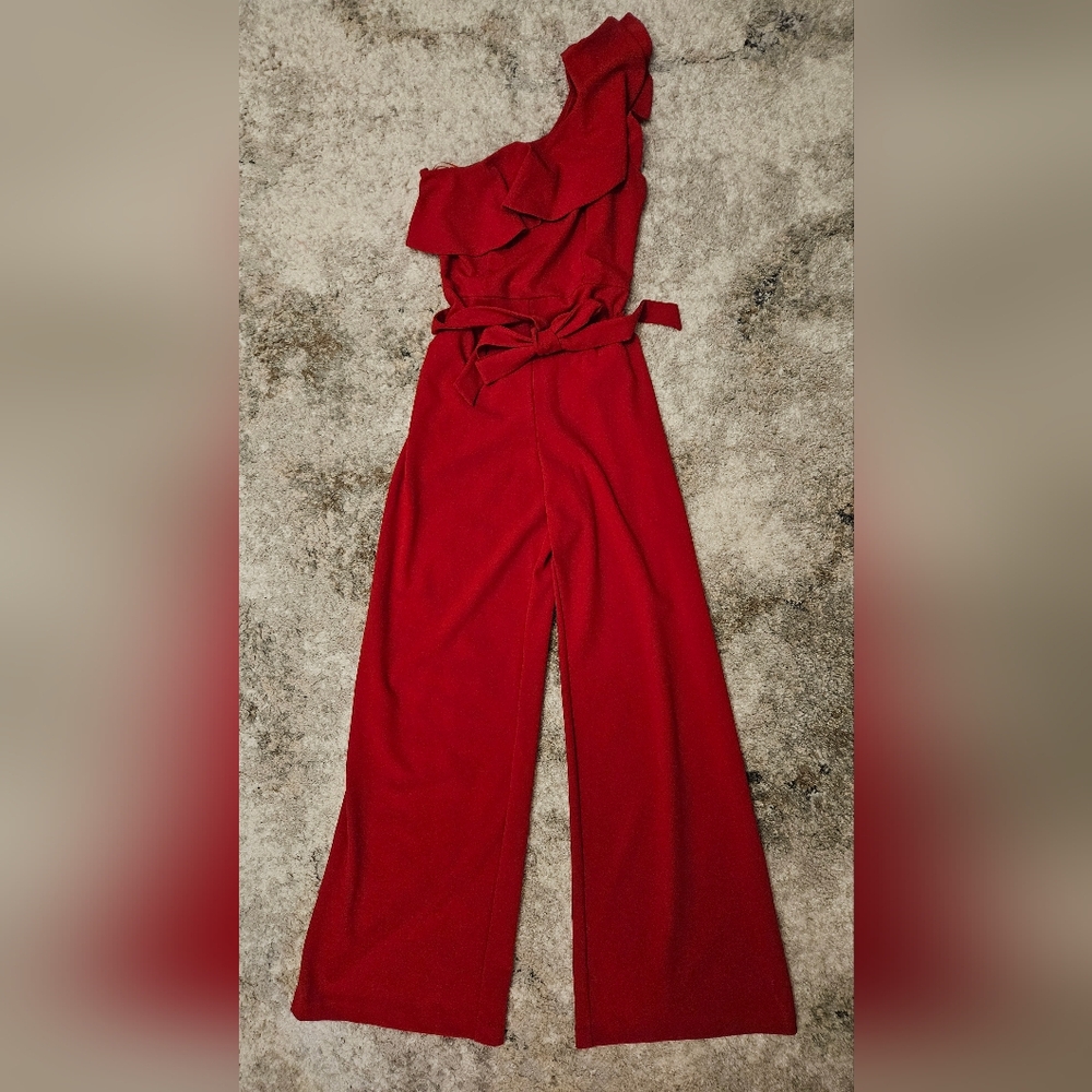 Express Red Wide Leg Jumpsuit with Tie Waist